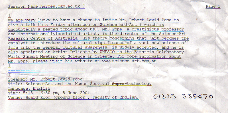 Invitation to Cambridge University Talk