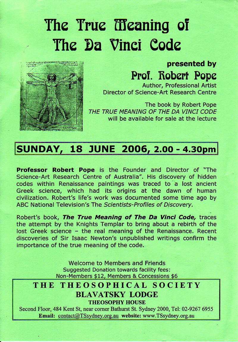Launch of The True Meaning of the da Vinci Code book by Robert Pope