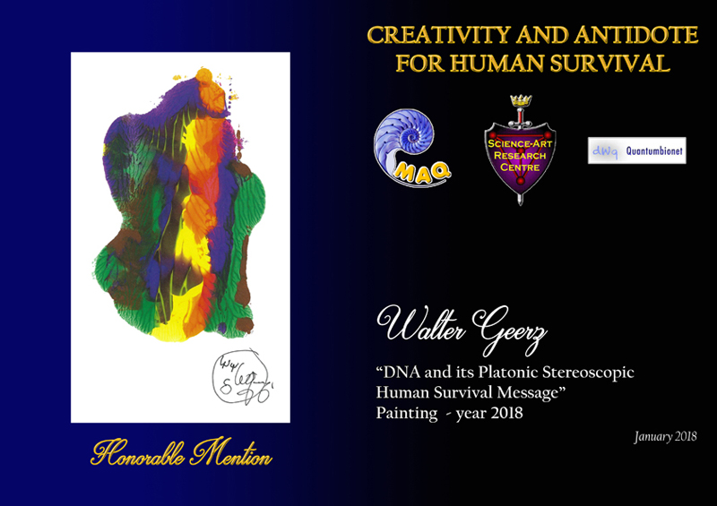 Honourable mention award for painting in the international Creativity and Antidote for Human Survival art competition awarded to Australian artist Walter Geerz
