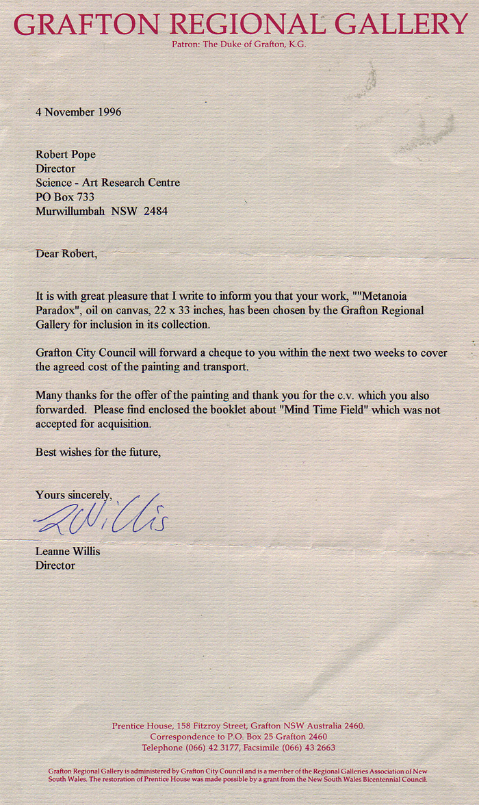 Grafton Regional Gallery letter