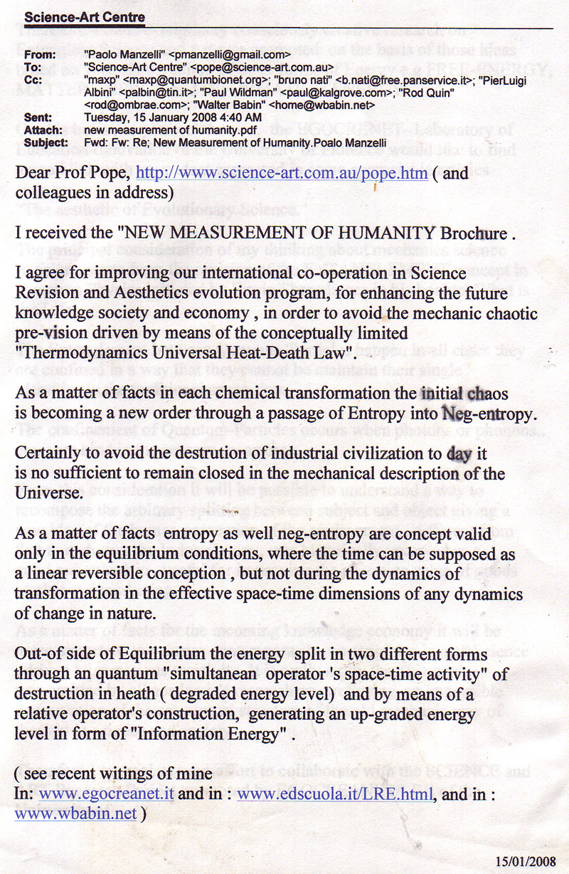 Picture of an email from Professor Manzelli