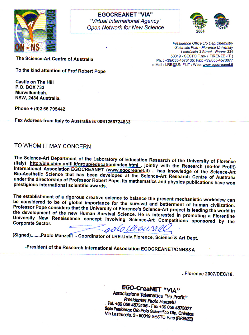 Letter from Professor Manzelli