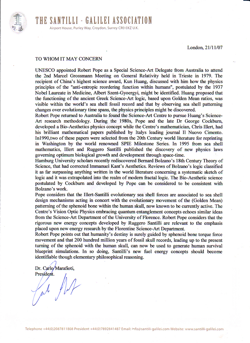 Letter from Marafioti