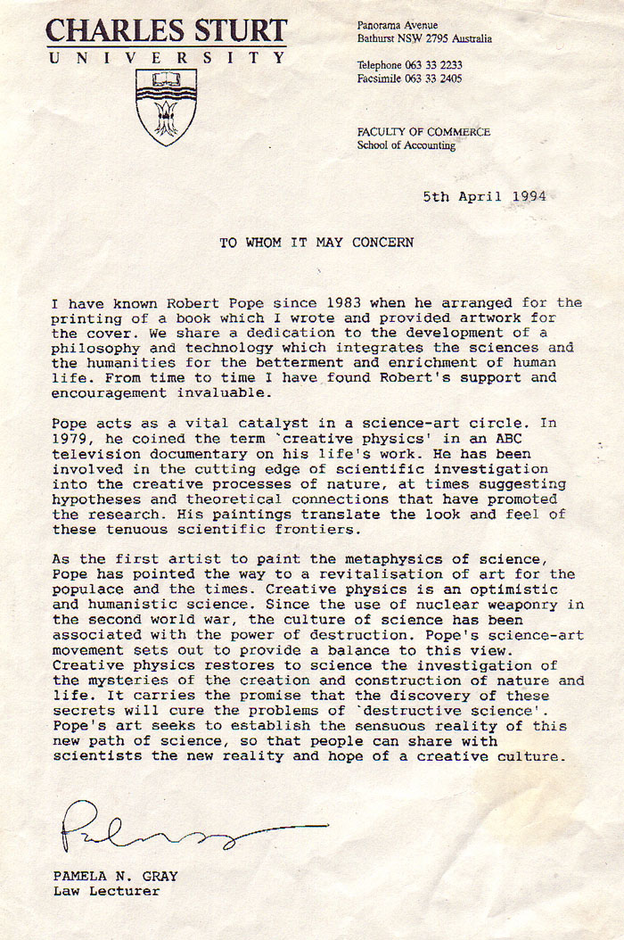 Letter from Pamela Gray