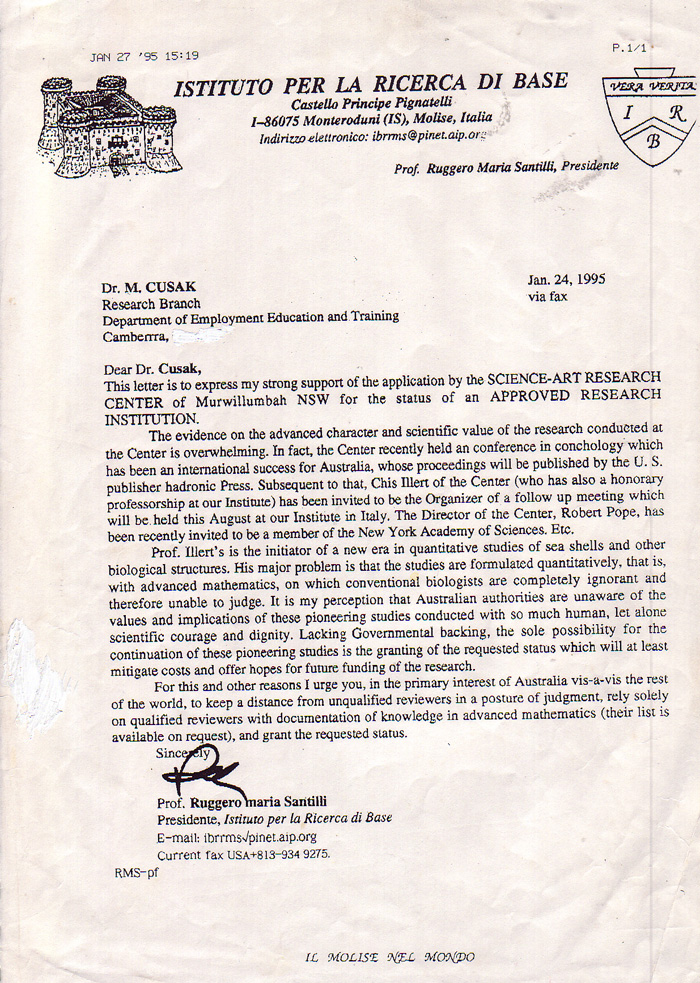 Santilli support letter
