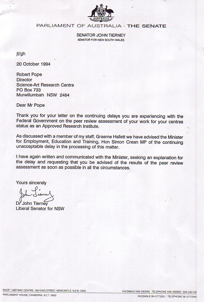 Letter from Dr Tierney