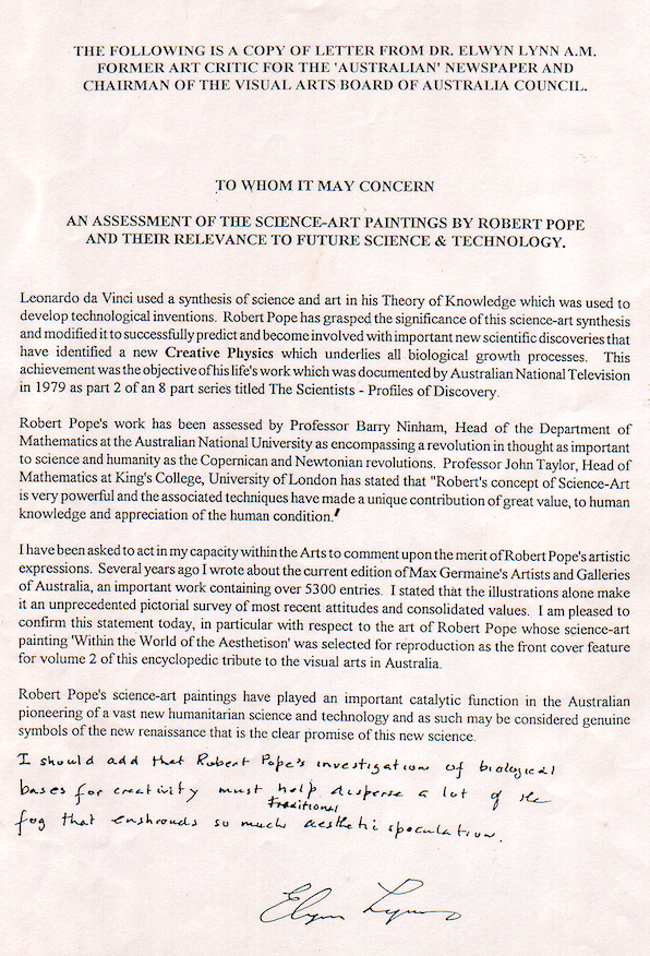 Elwyn Lynne letter